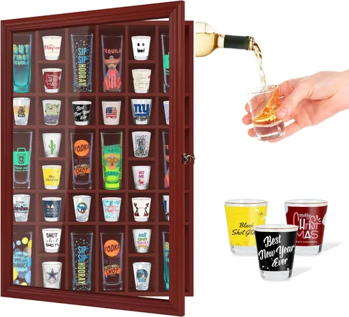 Vista 13 de Vitrina de vidrio de chupito de madera maciza, vitrina grande para coleccionables, accesorios para cuevas de hombre, puerta acrílica con protección