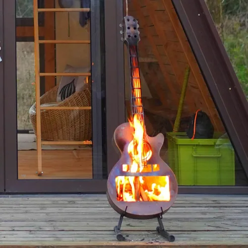 Vista 5 de Estufa individual portátil para exteriores, brasero, personaliza leña sin humo, chimenea de acero inoxidable estilo guitarra con bolsa de transporte