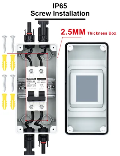 Vista 6 de DIHOOL Interruptor de desconexión solar de 10 amperios, disyuntor en miniatura con caja de riel din caja al aire libre para paneles solares