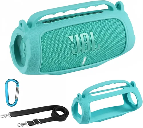 Vista 12 de Funda de silicona compatible con altavoz Bluetooth portátil impermeable JBL Charge 5 (azul)