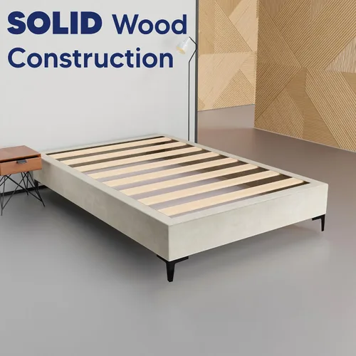 Vista 3 de Greaton, Cama con plataforma de madera de terciopelo de alta calidad de 15 pulgadas, duradera, elegante, opciones de multicolor, no necesita somier