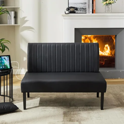 Vista 2 de STHOUYN Mini sofá pequeño de cuero negro de 43 pulgadas de ancho, sofá biplaza sin brazos para dormitorio con puerto USB, sofás pequeños