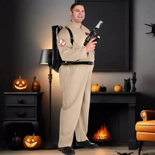 Vista 3 de Party City - Disfraz de Halloween de Cazafantasmas con paquete de protones para adultos, talla grande (48-52), con mono y mochila
