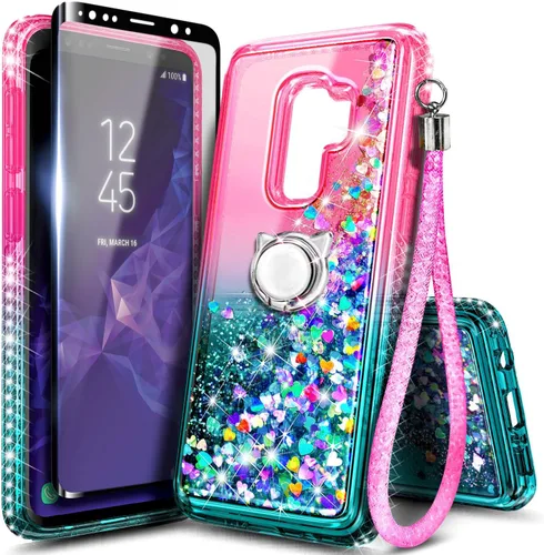 Vista 65 de NGB - Funda para teléfono Samsung Galaxy S9, color aguamarina/morado, bonita funda con purpurina líquida para mujeres y niñas, con protector