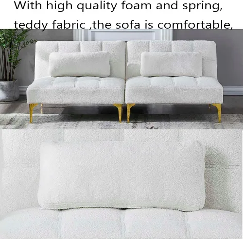 Vista 6 de Sofá cama convertible, sofá cama moderno con respaldo ajustable, patas de metal, sofá biplaza tapizado plegable, sofá seccional, asiento de espuma