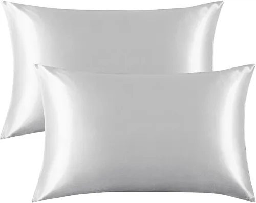Vista 9 de FLXXIE Paquete de 2 fundas de almohada de satén para piel y cabello, 14 x 20 pulgadas, fundas de almohada de viaje suaves y sedosas para niños