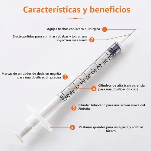 Vista 4 de Jeringas U-100 31G 0.5cc 1/2 pulgada (13mm), envueltas individualmente, paquete de 20
