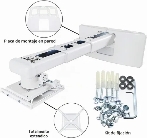 Vista 2 de Viri, Soporte de pared para proyector, extensión: 325-740mm (12.80"-29.13") con placa de montaje universal, ajuste rápido y preciso el ángulo