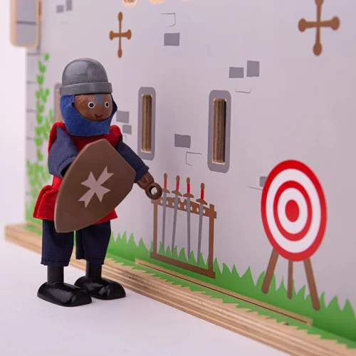 Vista 9 de Bigjigs Toys Wooden Knights Juego de figuras medievales para niños Juego de acción para juegos de rol de castillo Figuras con accesorios