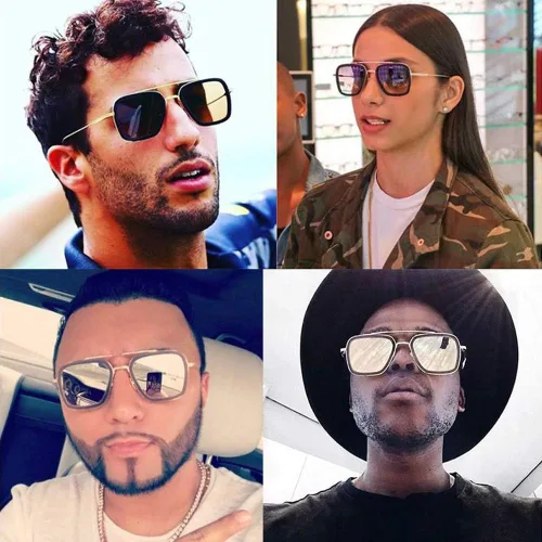 Vista 4 de Dollger Tony Stark - Lentes transparentes sin prescripción clásicas con marco de metal para hombres y mujeres Marco negro y doradolente transparente