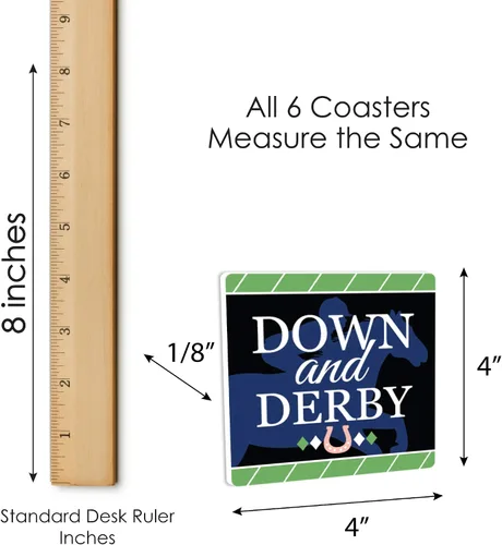Vista 6 de Big Dot of Happiness Kentucky Horse Derby - Divertidas decoraciones de fiesta de carreras de caballos - Posavasos para bebidas - Juego de 6