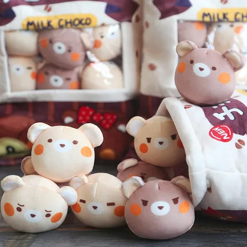 Vista 7 de Nenalayo Linda Bolsa de Juguete de Peluche de Oso de Chocolate, Cojín Decorativo Suave, Juguetes de Animales de Peluche, Regalos Creativos