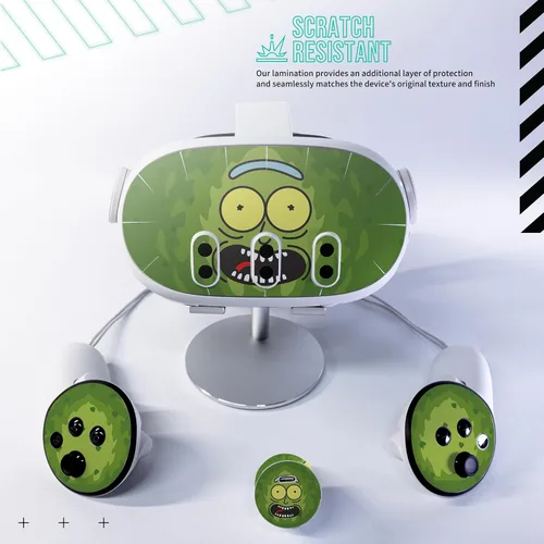 Vista 3 de Kit de adhesivos para la piel fácil de aplicar compatible con Meta Quest 3 - Accesorios Green Pickle Prick VR - Cubierta protectora de realidad