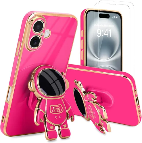 Vista 54 de Pepmune - Funda para iPhone 15 con soporte de astronauta 3D, color negro [2 Screen Protector], Luxury Electroplated Soft TPU Cover with Kickstand