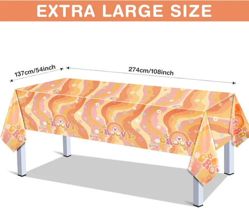 Vista 2 de Tiamon 3 manteles de plástico con diseño de arco iris y estilo hippie retro para mesa rectangular, desechables, margaritas y flores de arco iris