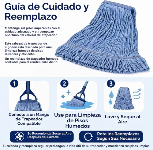 Vista 5 de General Cleaning Mop - Repuesto comercial resistente, cabezal de trapeador de alta resistencia, repuesto comercial, repuesto de cabezal de hilo