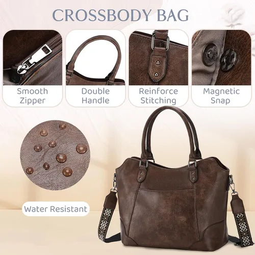 Vista 3 de RAVUO Bolso Hobo para mujer, bolso de mano de cuero vegano con asa superior, bolso de hombro elegante para mujer, bolso cruzado con correa
