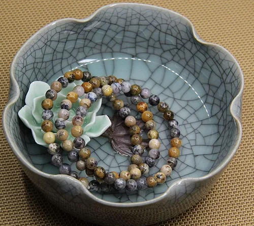 Vista 4 de Pulsera elástica de cuentas redondas de piedras semipreciosas de 0.236 in, unisex de 7 pulgadas