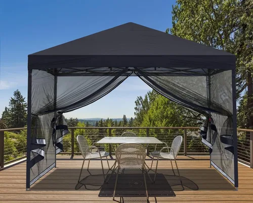 Vista 10 de MASTERCANOPY Toldo desplegable para exteriores de fácil instalación con paredes de malla (8 x 8 pies, rojo) Silver‑coated Waterproof UV‑blocking