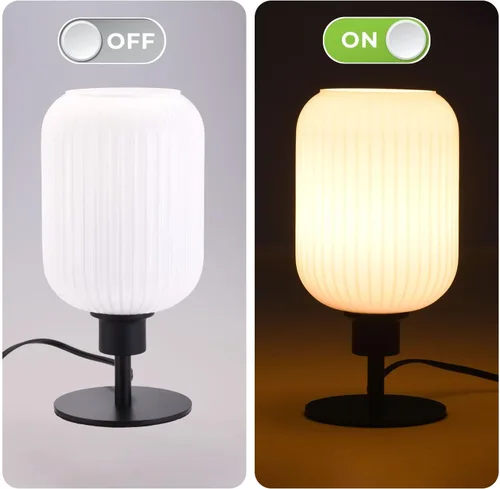 Vista 8 de Lámpara de mesa de cristal de mediados de siglo,Lámpara de escritorio regulable,Bombilla LED incluida,Cambio de color RGB remoto,Vidrio acanalado