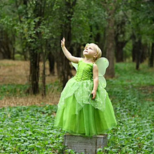 Vista 3 de Disfraz de princesa de hadas para niños y niñas con alas de hadas verdes Halloween cosplay fiesta de cumpleaños