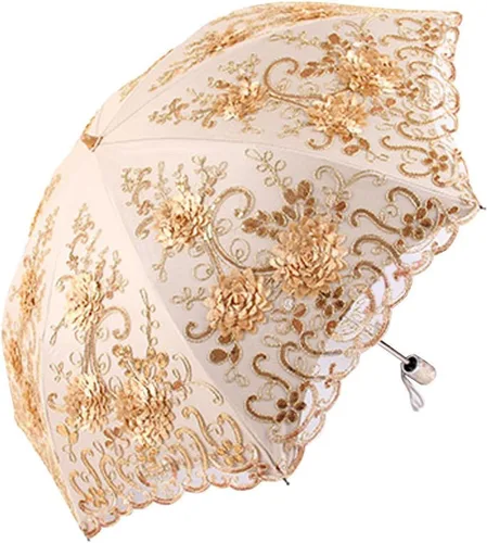 Vista 59 de Honeystore Sombrilla bordada con flor 3D plegable UV con encaje clásico