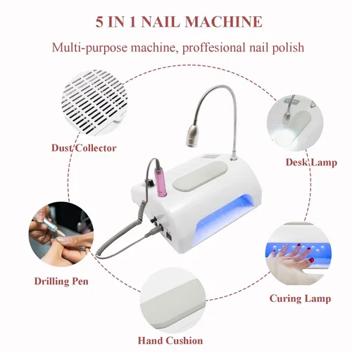 Vista 2 de TFCFL Colector de polvo de uñas 5 en 1, colector de polvo profesional de vacío de uñas + taladro eléctrico de uñas + lámpara de secado de uñas
