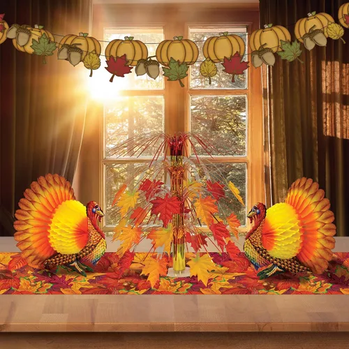 Vista 7 de Beistle Centro de mesa de papel de seda de pavo para fiesta de Acción de Gracias, otoño, cosecha, decoración del hogar, Pkg/1