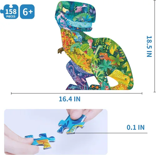 Vista 3 de TOI Rompecabezas de piso de dinosaurio para niños de 6 a 8 años, rompecabezas con forma de animal de 158 piezas, rompecabezas de dinosaurio