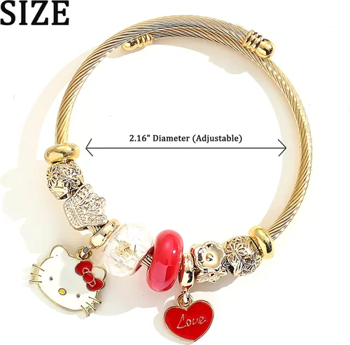 Vista 2 de Sicpfuj Bonitas pulseras para mujeres y niñas, pulsera ajustable de acero inoxidable de dibujos animados, gran regalo de joyería para esposa, novia