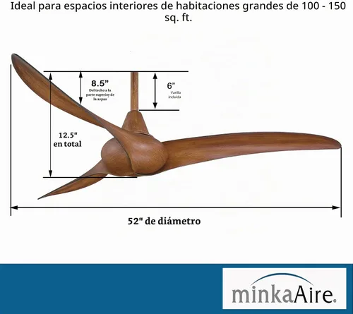 Vista 8 de Minka-Aire F843-WH ventilador de techo con control remoto de 52 pulgadas, ondulado, color blanco. Koa desgastado