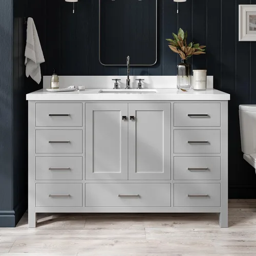 Vista 79 de ARIEL Cambridge - Mueble de baño con lavabo de 42 pulgadas, madera maciza, encimera de cuarzo blanco puro de 1.5 pulgadas, fregadero rectangular