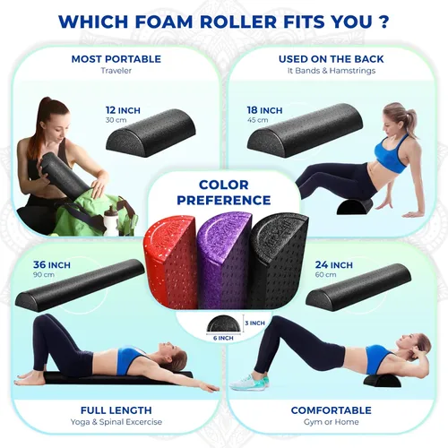Vista 3 de Yes4All High-Density EPP Half Round Back Roller Foam, Exercise Foam Roller for Yoga, Pilates & Stretching - 12, 18, 24, 36 inch