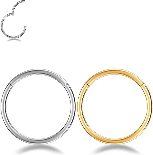 Vista 6 de Nose Rings Hoop and Nose Studs Sets for Women Men,Hypoallergenic 316L Surgical Stainless Steel Hinged Clicker Segment Nose Rings Hoop Helix