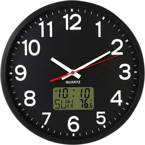 Vista 9 de Reloj de pared analógico de 12 pulgadas, silencioso, sin tictac, reloj de pared grande de cuarzo con LED nocturno, reloj de pared decorativo a