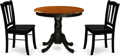 Vista 13 de East West Furniture ANDL3-MAH-W Juego de mesa y sillas de cocina de 3 piezas contiene una mesa de comedor redonda con pedestal y 2 sillas