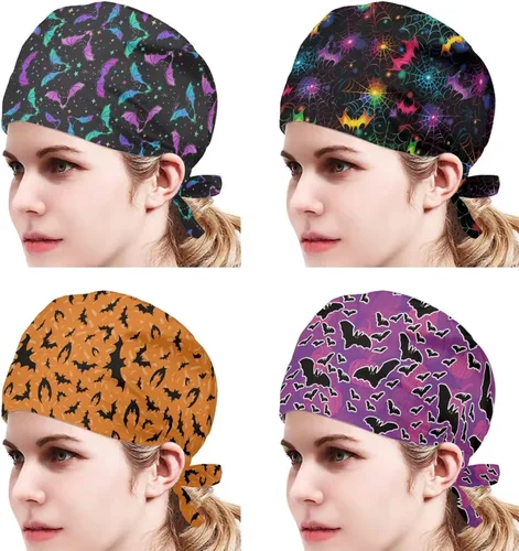 Vista 2 de Babrukda Paquete de 4 gorras con banda para el sudor ajustable, gorro de Navidad