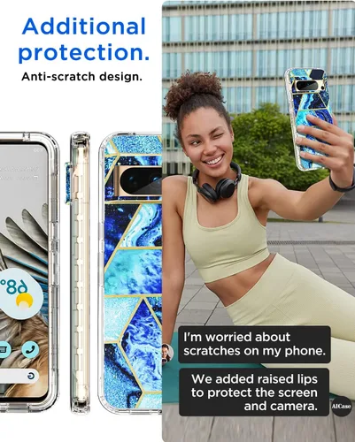 Vista 4 de AICase Funda para Google Pixel 8 Pro con protector de vidrio de cuerpo completo resistente [nunca amarillento] [grado militar anticaídas] protección