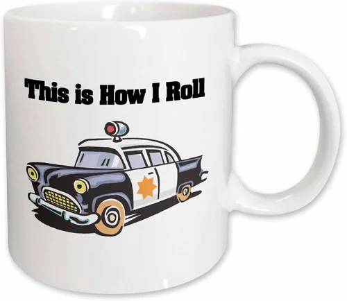 Vista 12 de 3dRose This Is How I Roll Police Cop Car 15oz Two-Tone Black Mug