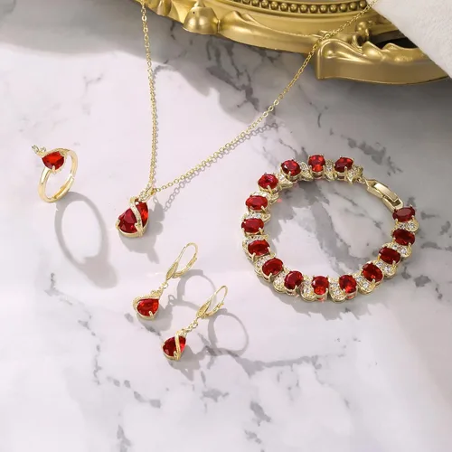 Vista 5 de BriLove Juego de joyas para novia, gota de agua con gas de circonita cúbica, collar con colgante de cristal, aretes de palanca y pulsera de tenis
