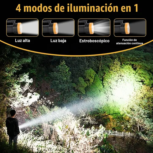 Vista 2 de Linterna LED recargable con pantalla de potencia, 4 modos de luz, linterna de mano de alto lúmen, interruptor doble, linterna impermeable portátil