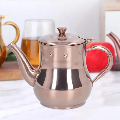 Vista 8 de OUKENS Tetera de acero inoxidable, 16.9 fl oz de oro rosa, moderna tetera de cuello de cisne para verter, cafetera con infusor extraíble