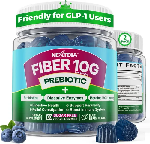 Vista 10 de Gomitas de fibra para adultos, suplemento de fibra prebiótica sin azúcar de 10g con enzimas digestivas, probióticos y 100mg de betaína para la salud