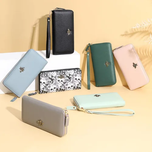 Vista 5 de Billetera para mujer con bloqueo RFID para mujer, carteras largas con correa de muñeca para mujer