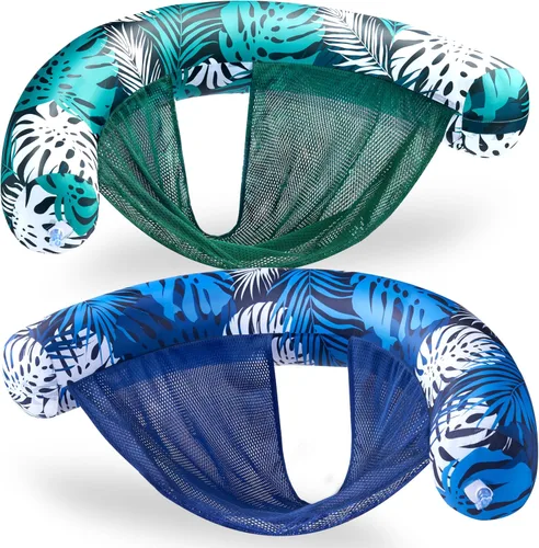 Vista 11 de Sloosh Flotadores de piscina para adultos, paquete de 2 sillas inflables de fideos con eslinga de tela suave, flotador flotante para piscina