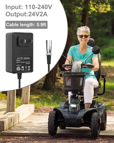 Vista 2 de VHBW Cargador de scooter de movilidad 24V 2A para movilidad del orgullo, viajero Go-Go Elite, silla eléctrica Jazzy, ShopRider, Drive Medical y más