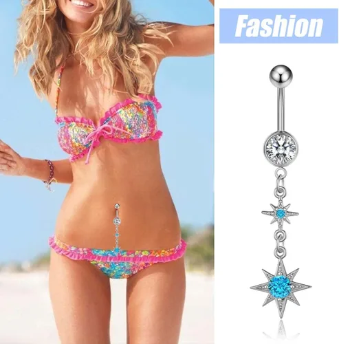 Vista 3 de HETICA Anillos de ombligo para mujeres y niñas, 8 anillos de ombligo de 14 G, estrella, luna, atrapasueños, barra, piercing para el cuerpo, joyería