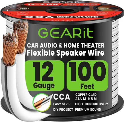 Vista 21 de GEARit Cable de altavoz de calibre 12, cable de altavoz de 20 pies para audio de automóvil, cine en casa, CCA (negro) Cable de altavoz negro