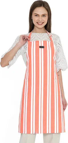 Vista 8 de Encasa XO Delantales de cocina de algodón para mujeres y hombres con bolsillo y bucle para toalla, correa ajustable para cuello y espalda
