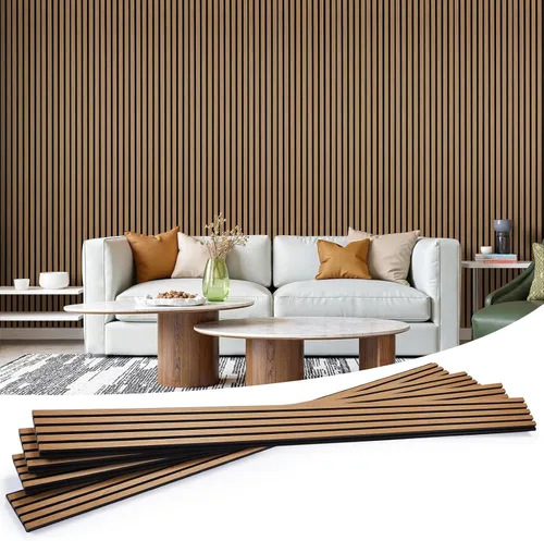 Vista 7 de Paneles de pared de madera acústica de 47.6 x 23.6 pulgadas, paneles de madera a prueba de sonido para paredes, panel acanalado 3D para decoración